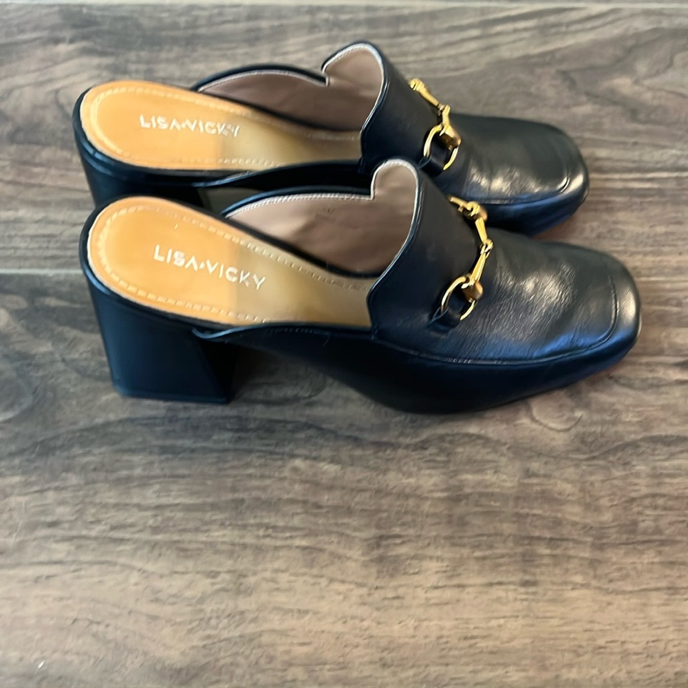 Lisa Vicky Black Leather Mules - Picture 2 of 4